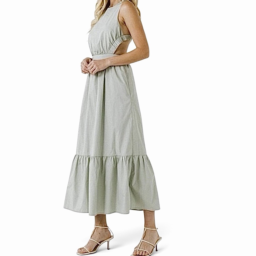 English Factory Backless Cotton Maxi Dress Large Light Sage Green - Picture 2 of 14